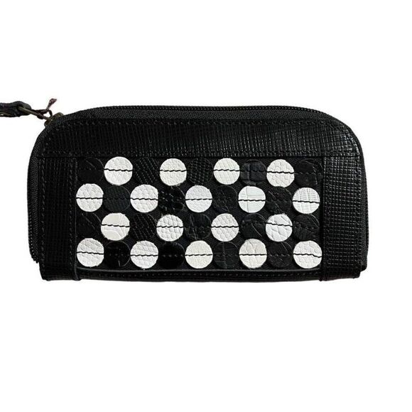 NWT Octopus Handbags Handmade Black White Leather Polka Dot Zip Wristlet Wallet - Picture 4 of 6